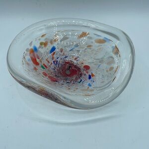 Vintage‎ MCM Hand Blown Art Glass  Bowl Decorative Candy Bowl Dish 7”X7”